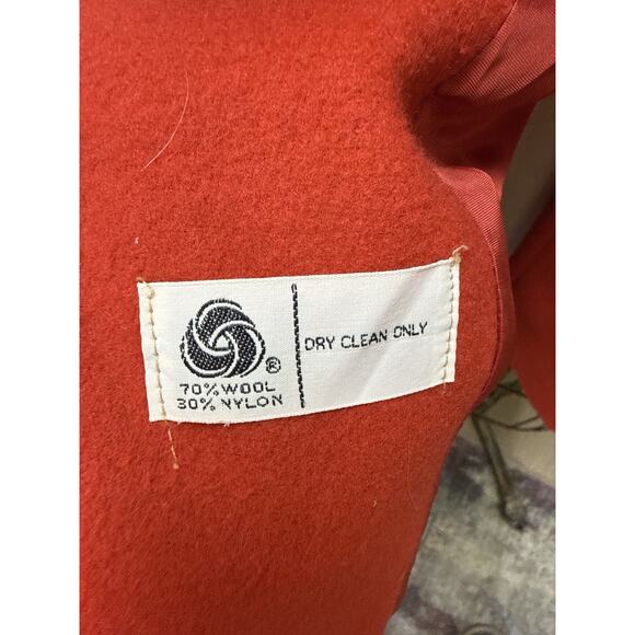 VTG 60s Orange Wool Coat Real Rabbit Fur Collar Double Breasted Union Made USA - Picture 3 of 9